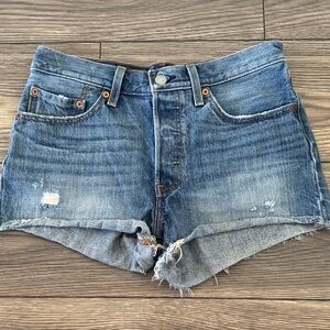 Levi's Blue Distressed 501 Jean Shorts size 26